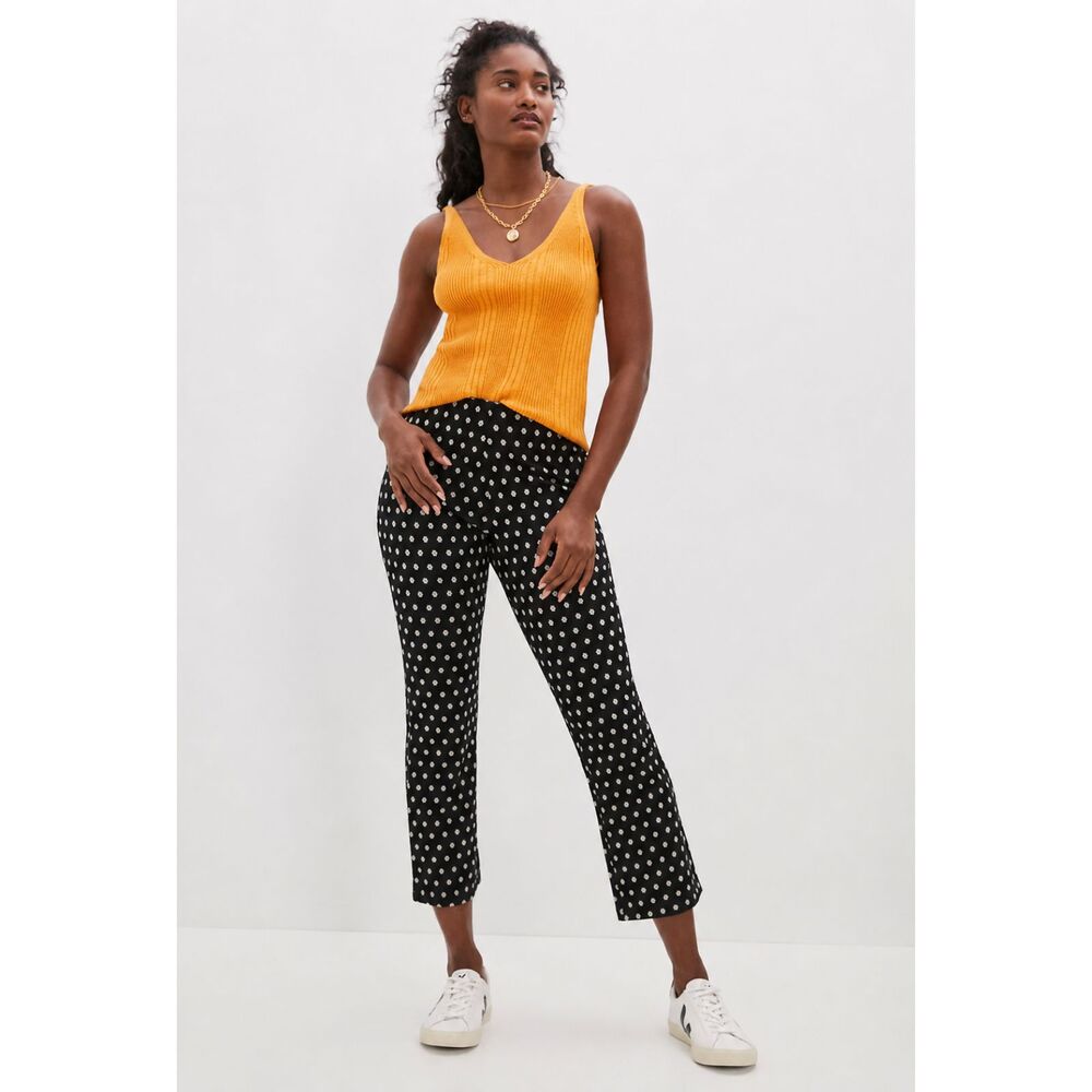 Anthropologie Mikayla Cropped Flare Pants White Ditsy Daisy Print Women's Large